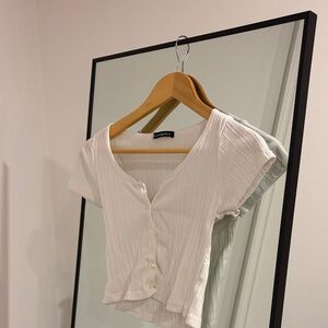 Brandy Melville Cream Ribbed Crop Top